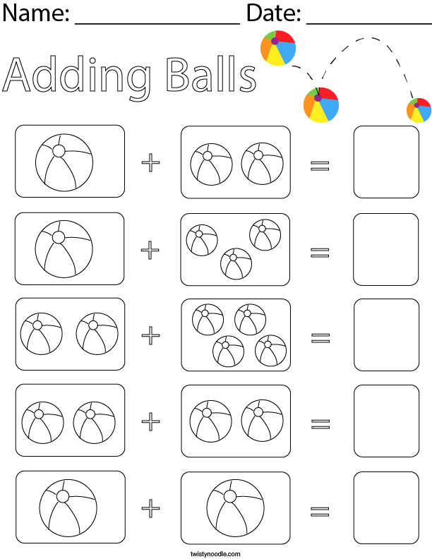 Adding Balls Math Worksheet Twisty Noodle